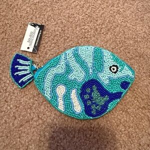 NWT Bamboo Beaded Fish Coin Purse - Turquoise Blue